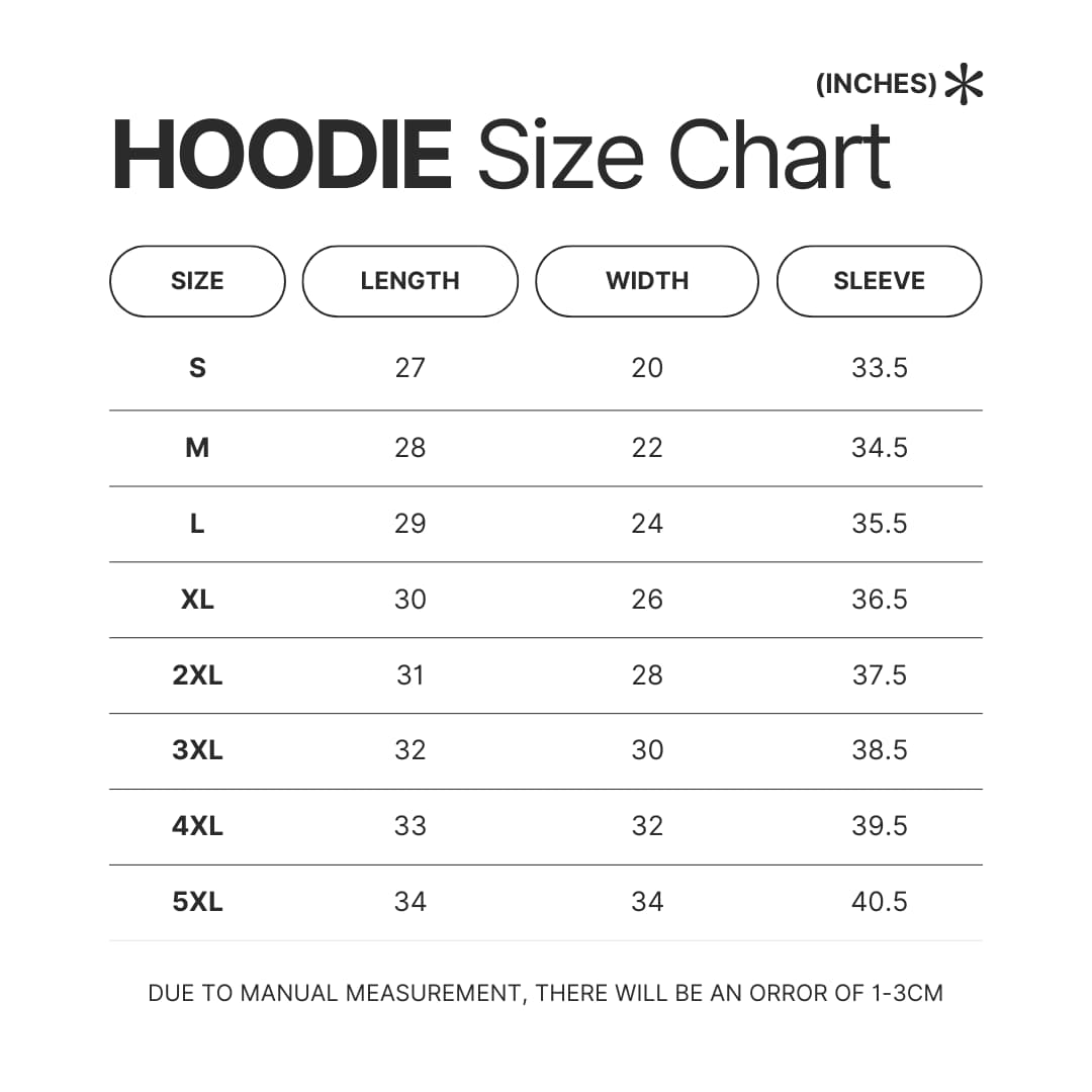 Hoodie Size Chart - Coldplay Merch