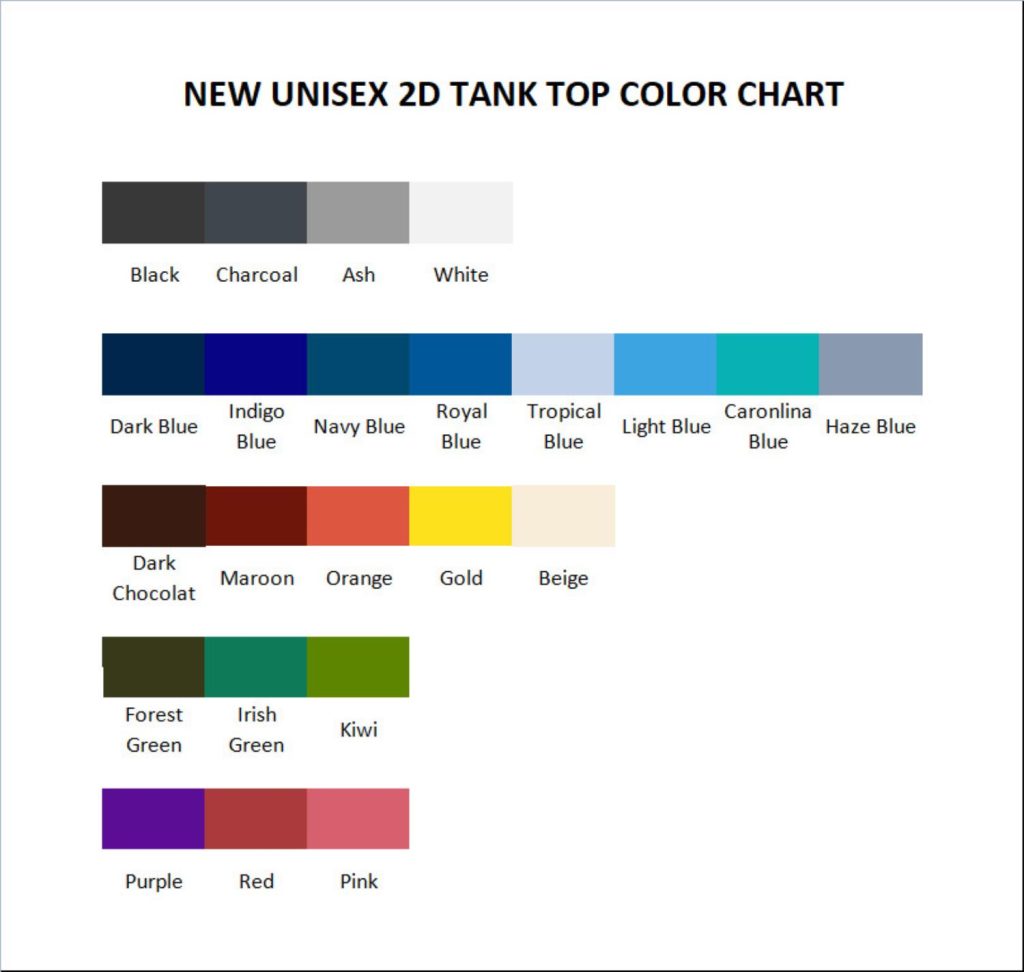 tank top color chart - Coldplay Merch